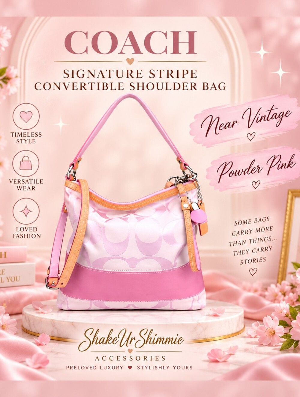 Coach Signature Stripe Convertible Shoulder Bag - POWDER PINK